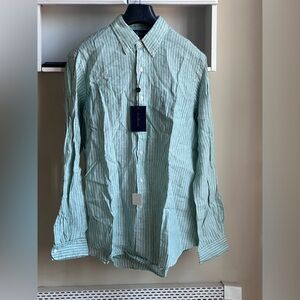 NWT Ralph Lauren Custom Fit Multicolor Stripe Green Linen Men’s Shirt Size L